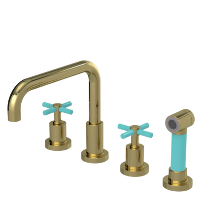 Rubinet Widespread Kitchen Set with Hand Spray Natural Brass
