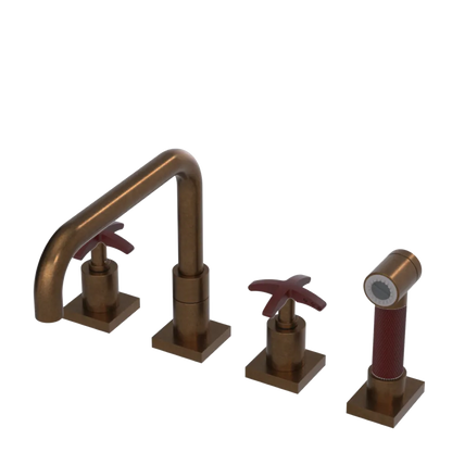 Rubinet Widespread Kitchen Set with Genesis Spout with Hand Spray Tuscan Brass