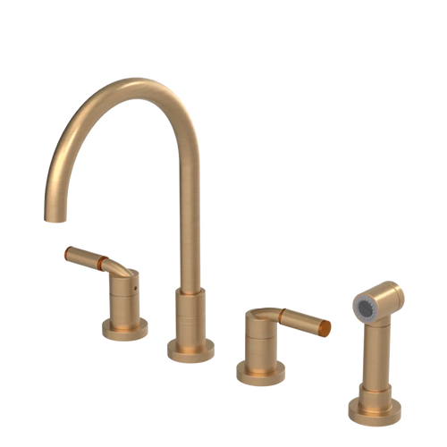 Rubinet Widespread Kitchen Set with Hand Spray Satin Gold