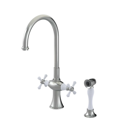Rubinet Two Handle Single Hole Kitchen Set with Hand Spray Satin Nickel