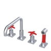 Rubinet Widespread Kitchen Set with Genesis Spout with Hand Spray Satin Chrome