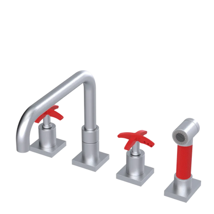Rubinet Widespread Kitchen Set with Genesis Spout with Hand Spray Satin Chrome