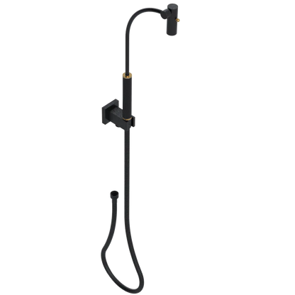 Rubinet Hand Held Shower Bidet with Extended Reach & Dual Function Spray Including Wall Bracket with Supply & Hose (Square) Matt Black