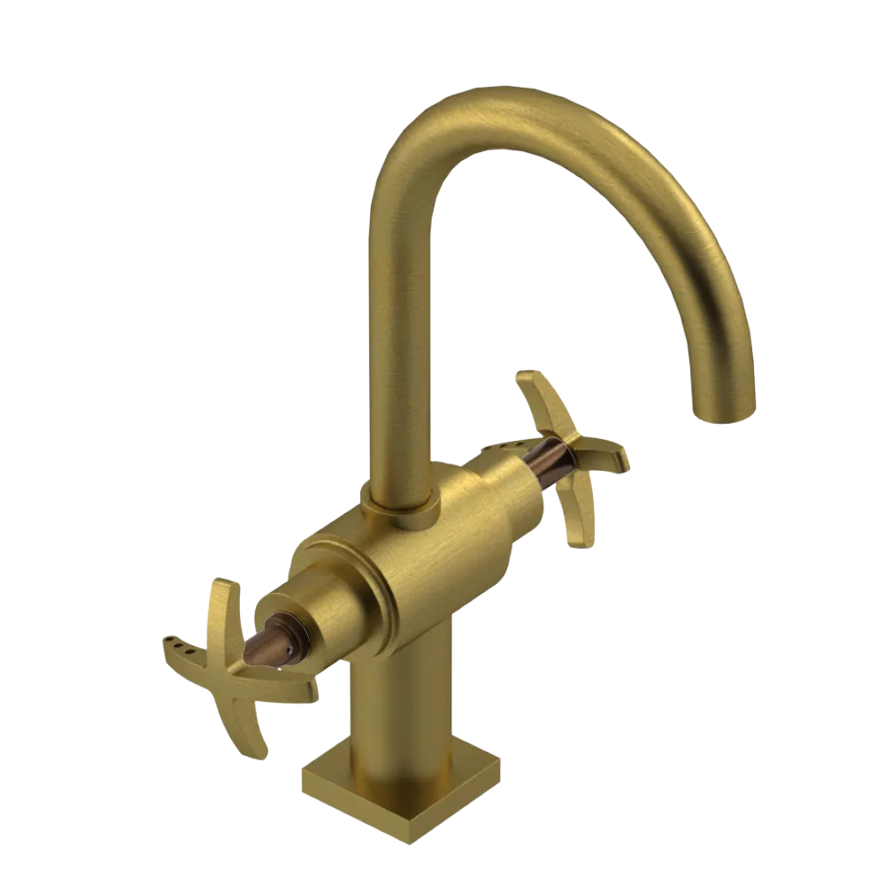 Rubinet Single Hole Dual Handle Lav. Set. (less drain) Antique Brass Matt