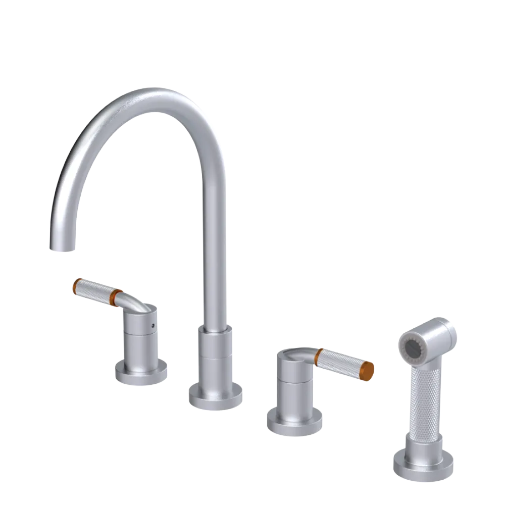 Rubinet Widespread Kitchen Set with Hand Spray Satin Chrome
