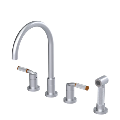 Rubinet Widespread Kitchen Set with Hand Spray Satin Chrome