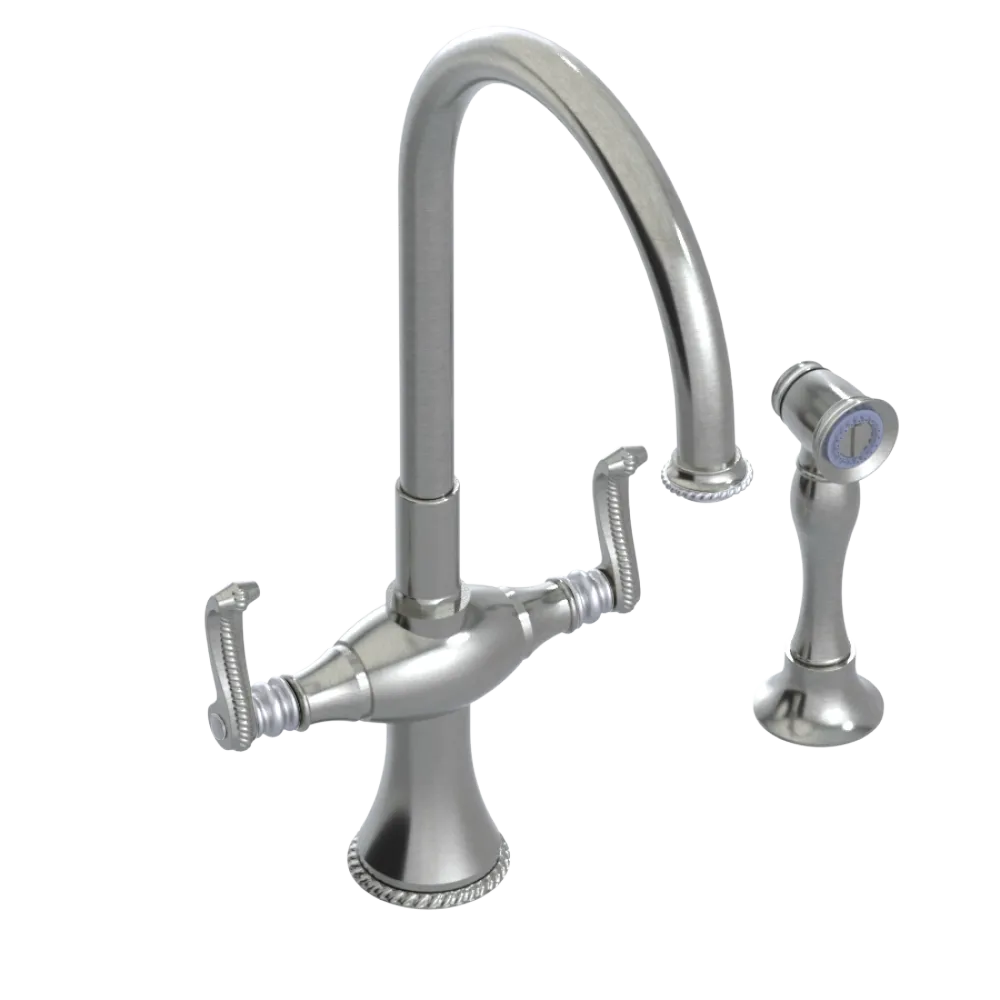 Rubinet Two Handle Single Hole Kitchen Set with Hand Spray Satin Nickel