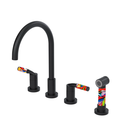 Rubinet Widespread Kitchen Set with Hand Spray Matt Black
