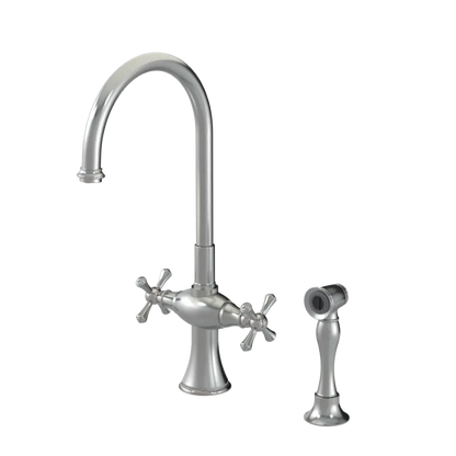 Rubinet Two Handle Single Hole Kitchen Set with Hand Spray Satin Nickel