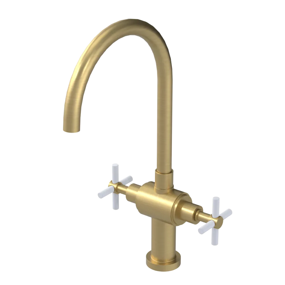 Rubinet Two Handle Single Hole Kitchen Set with LaSalle Spout Satin Brass