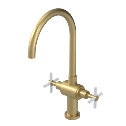 Rubinet Two Handle Single Hole Kitchen Set with LaSalle Spout Satin Brass