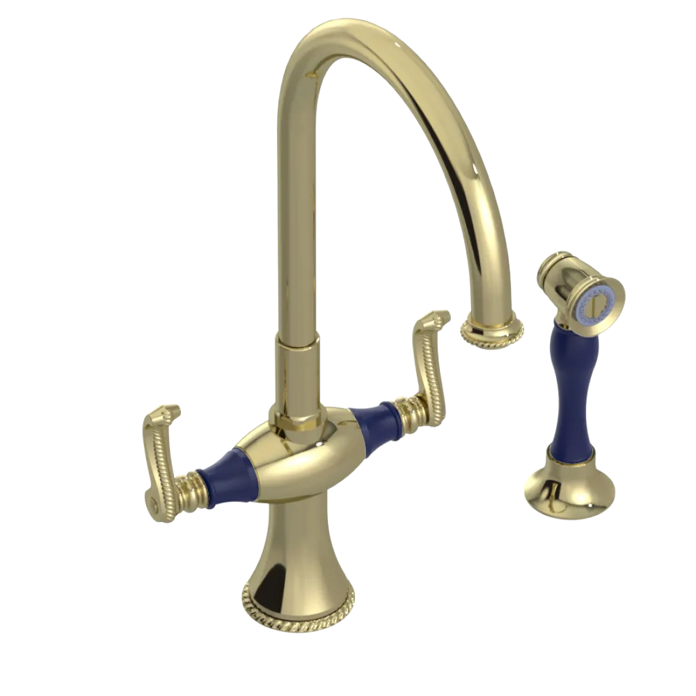 Rubinet Two Handle Single Hole Kitchen Set with Hand Spray Gold
