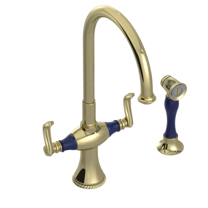 Rubinet Two Handle Single Hole Kitchen Set with Hand Spray Gold