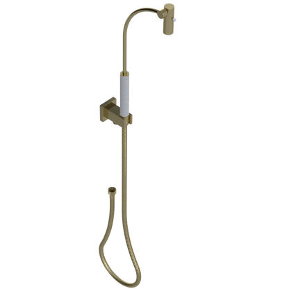 Rubinet Hand Held Shower Bidet with Extended Reach & Dual Function Spray Including Wall Bracket with Supply & Hose (Square) Natural Brass