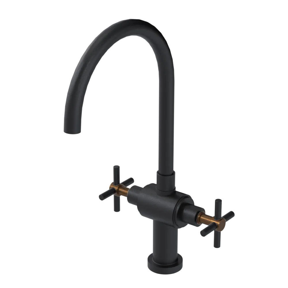 Rubinet Two Handle Single Hole Kitchen Set with LaSalle Spout Matt Black