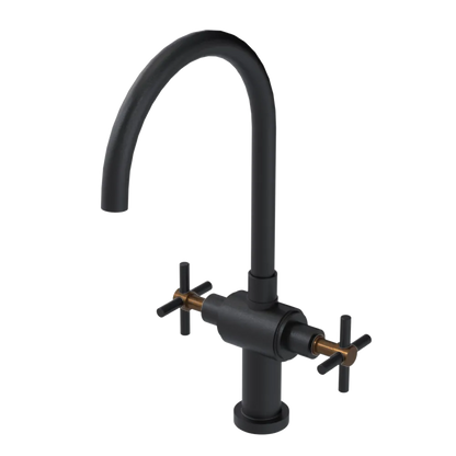 Rubinet Two Handle Single Hole Kitchen Set with LaSalle Spout Matt Black