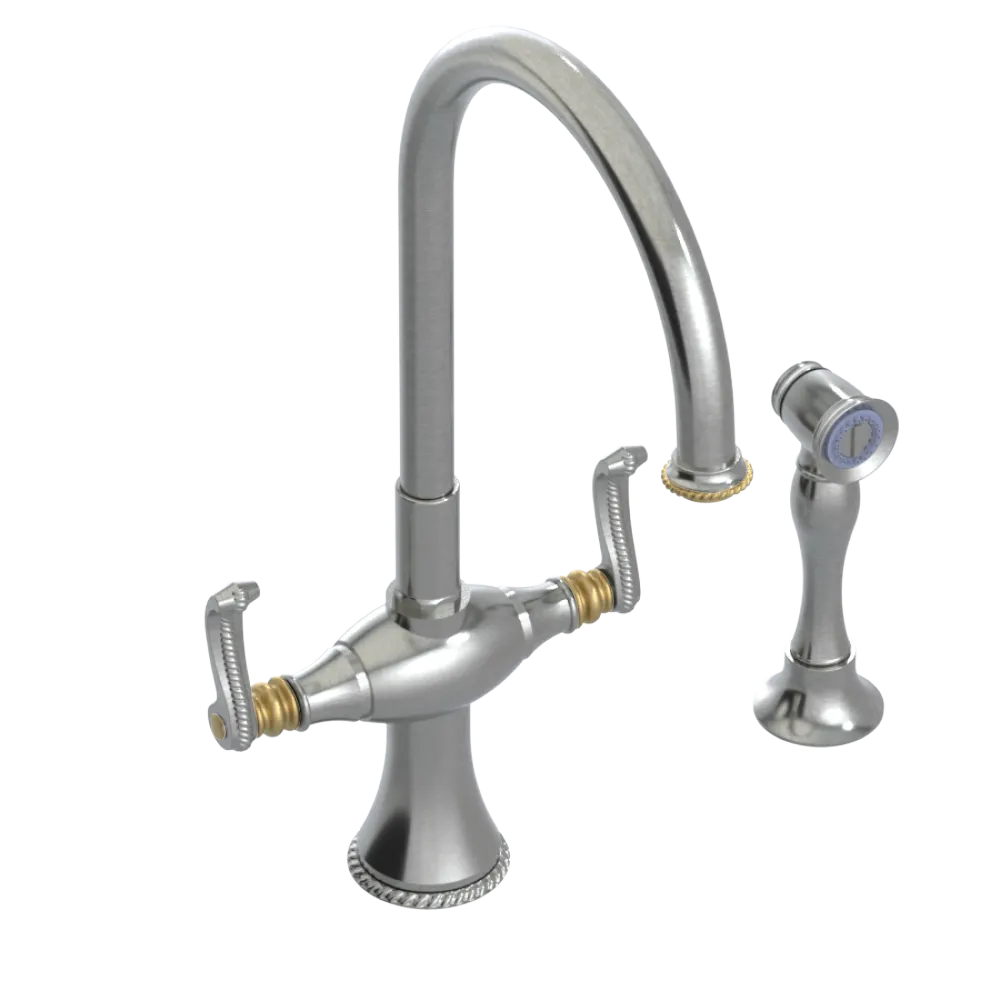 Rubinet Two Handle Single Hole Kitchen Set with Hand Spray Satin Nickel