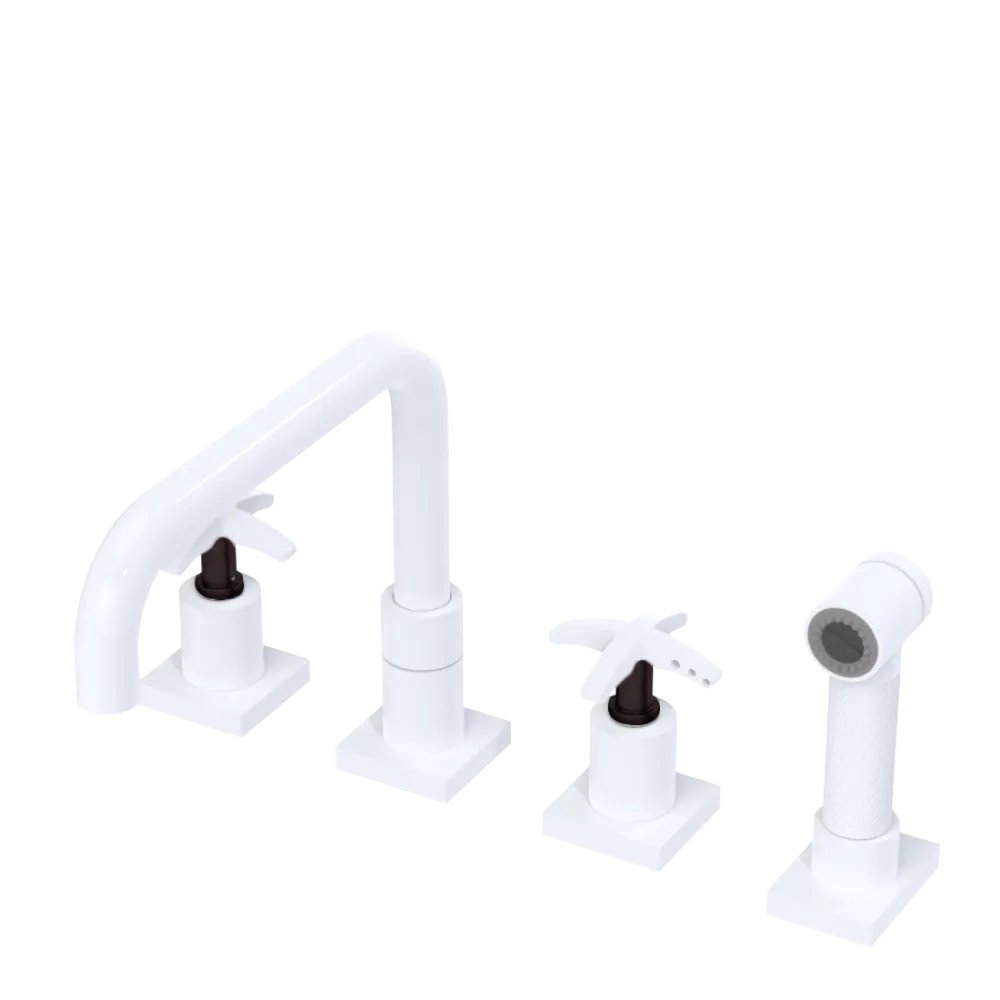 Rubinet Widespread Kitchen Set with Genesis Spout with Hand Spray White