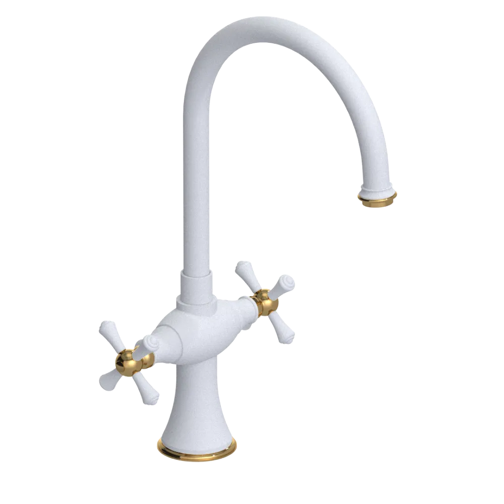 Rubinet Two Handle Single Hole Kitchen Set Matt White