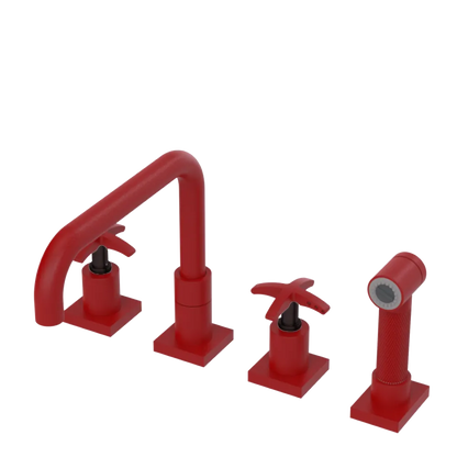 Rubinet Widespread Kitchen Set with Genesis Spout with Hand Spray Maroon