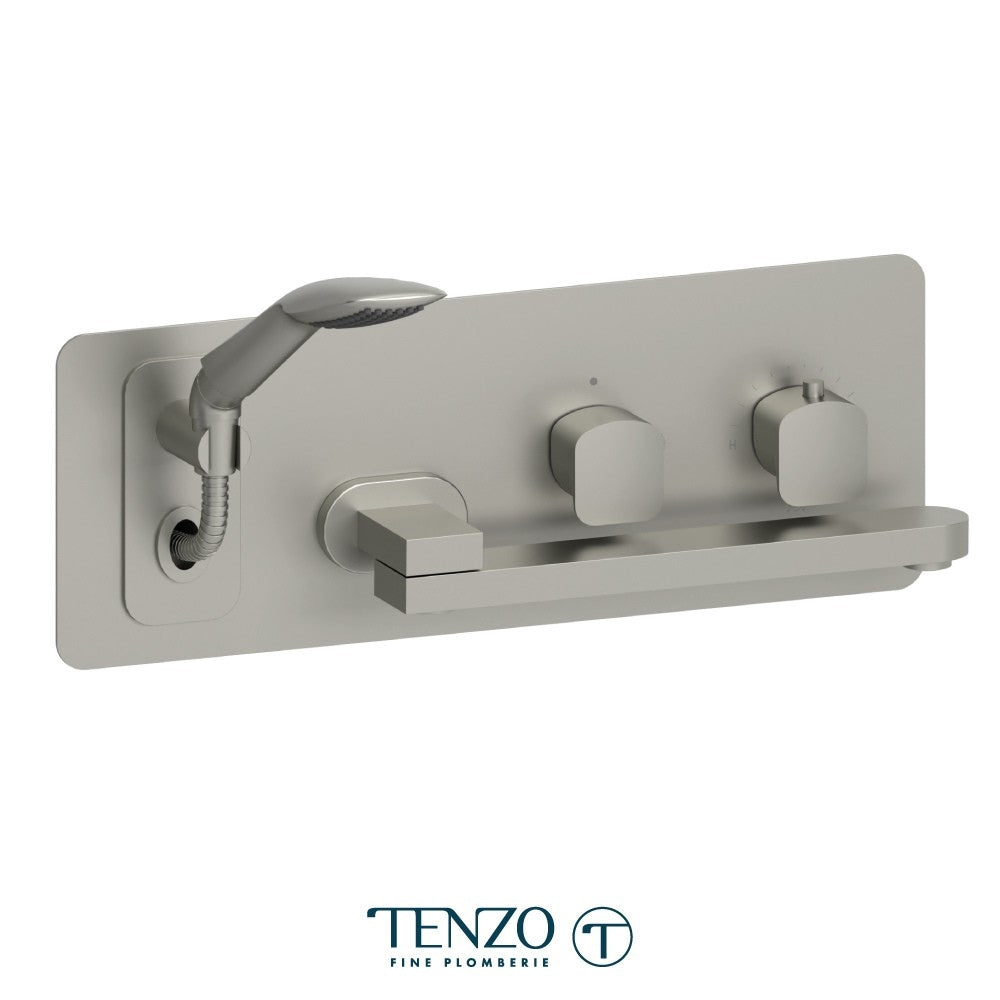 Wall mount tub filler with retractable hose & swivel spout