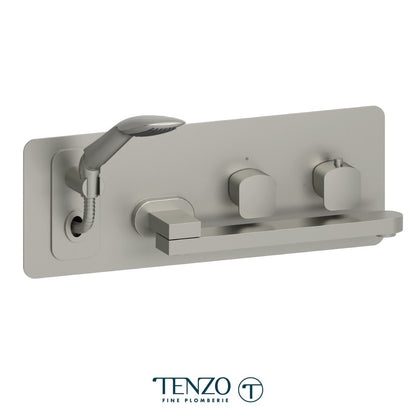 Wall mount tub filler with retractable hose & swivel spout
