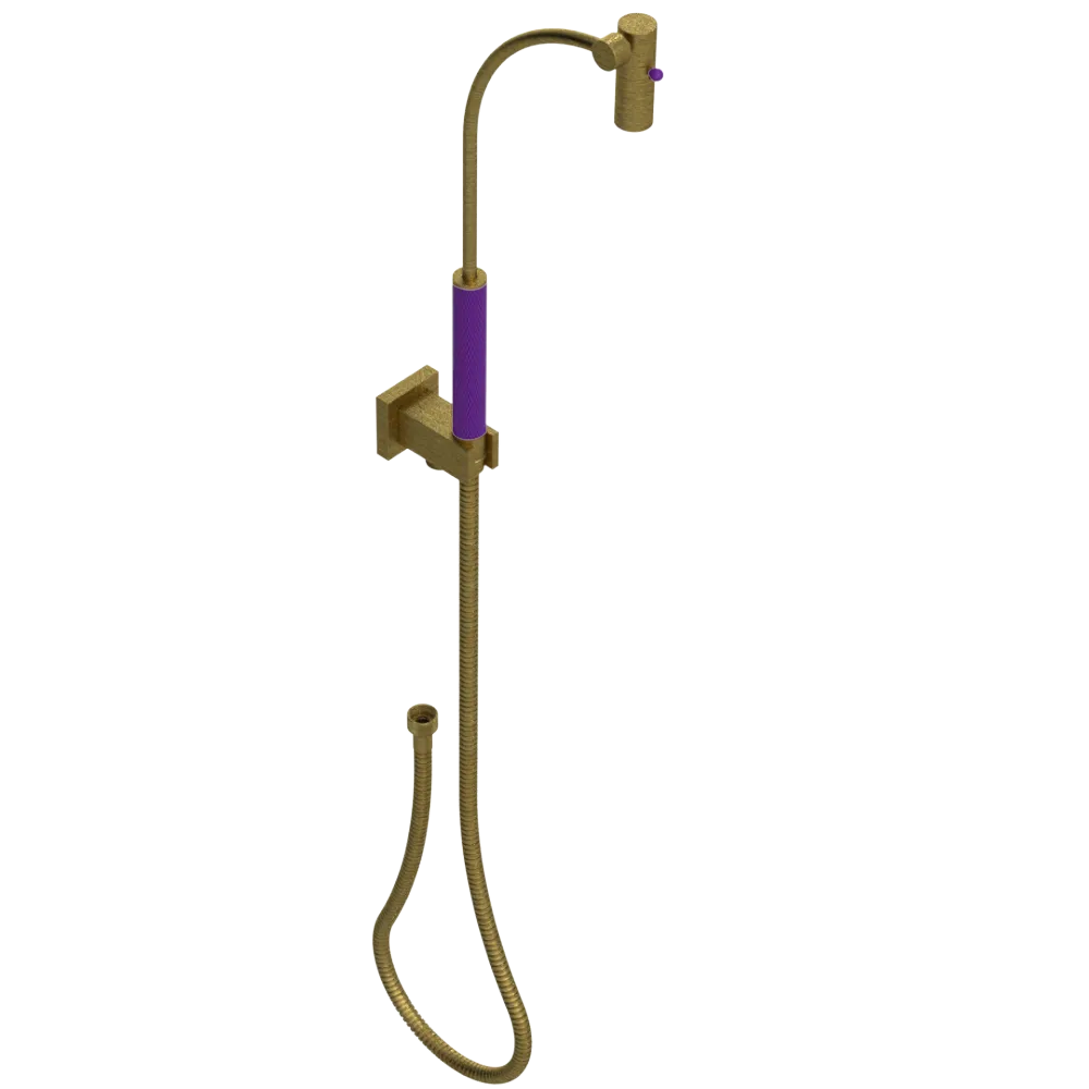 Rubinet Hand Held Shower Bidet with Extended Reach & Dual Function Spray Including Wall Bracket with Supply & Hose (Square) Antique Brass Matt