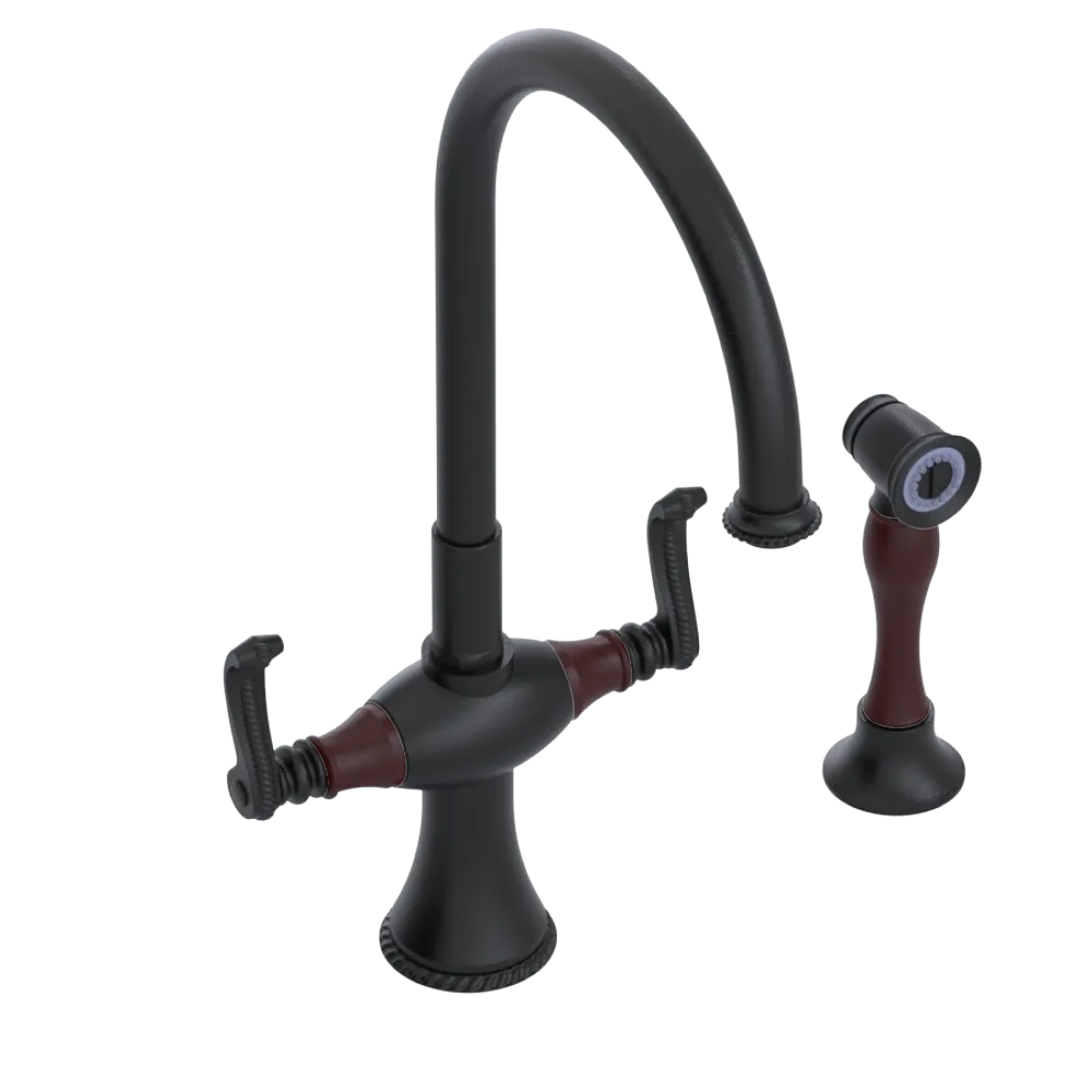 Rubinet Two Handle Single Hole Kitchen Set with Hand Spray Matt Black
