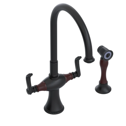 Rubinet Two Handle Single Hole Kitchen Set with Hand Spray Matt Black