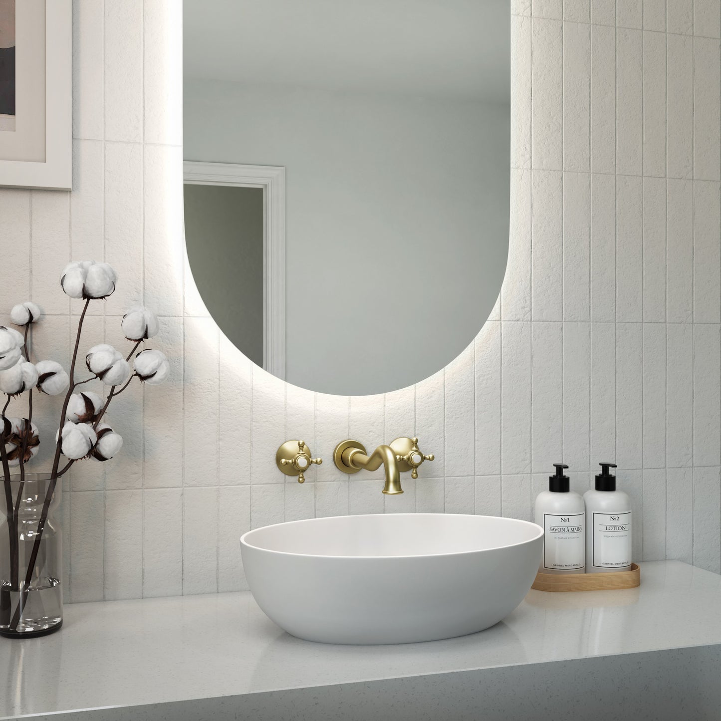 Baril Two handles wall-mounted lavatory faucet, drain not included