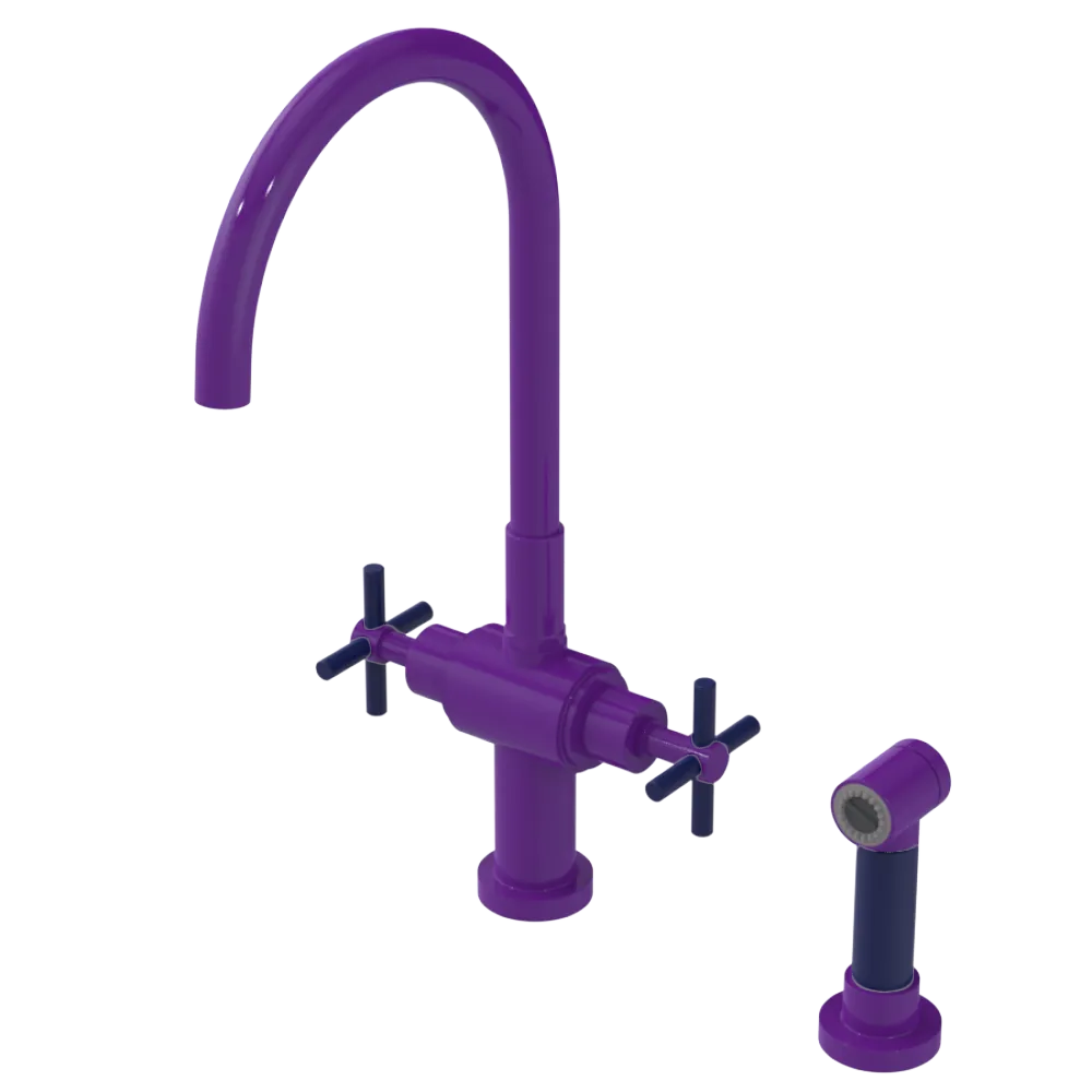 Rubinet Two Handle Single Hole Kitchen Set with LaSalle Spout with Hand Spray Purple Haze