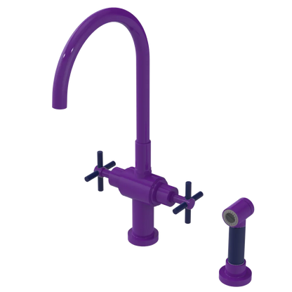Rubinet Two Handle Single Hole Kitchen Set with LaSalle Spout with Hand Spray Purple Haze