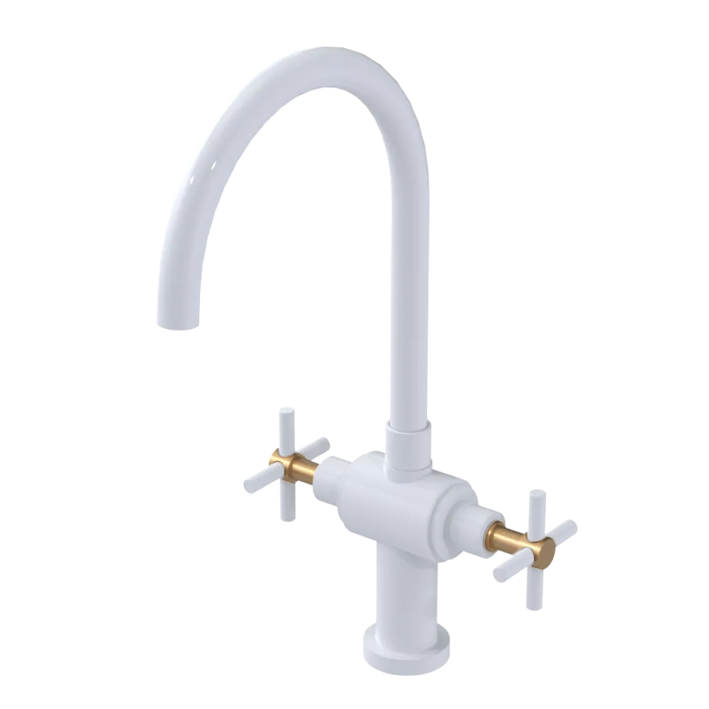 Rubinet Two Handle Single Hole Kitchen Set with LaSalle Spout White