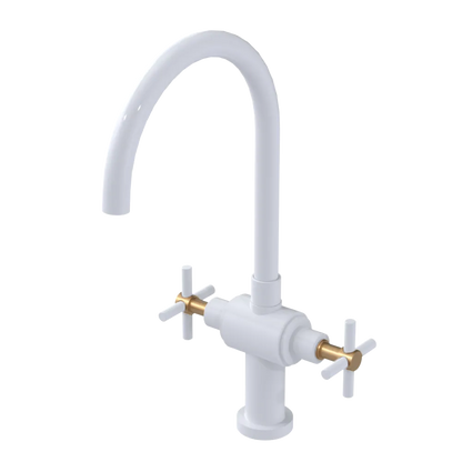 Rubinet Two Handle Single Hole Kitchen Set with LaSalle Spout White