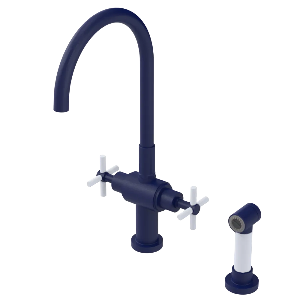Rubinet Two Handle Single Hole Kitchen Set with LaSalle Spout with Hand Spray Midnight Blue