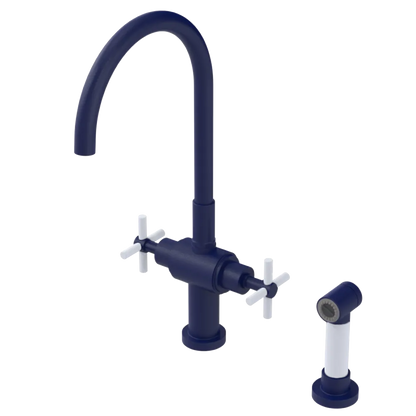 Rubinet Two Handle Single Hole Kitchen Set with LaSalle Spout with Hand Spray Midnight Blue