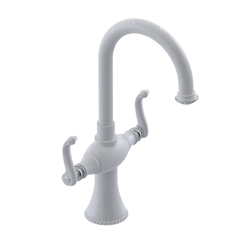 Rubinet Single Hole Dual Handle Lav. Set. (less drain) White