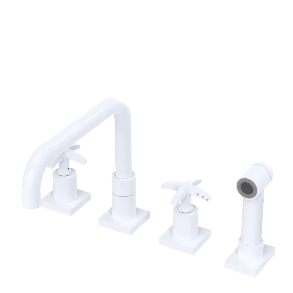Rubinet Widespread Kitchen Set with Genesis Spout with Hand Spray White
