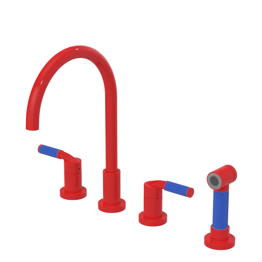 Rubinet Widespread Kitchen Set with Hand Spray Red