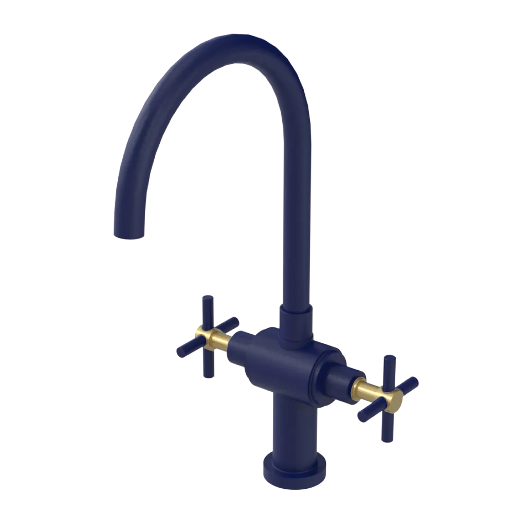 Rubinet Two Handle Single Hole Kitchen Set with LaSalle Spout Midnight Blue