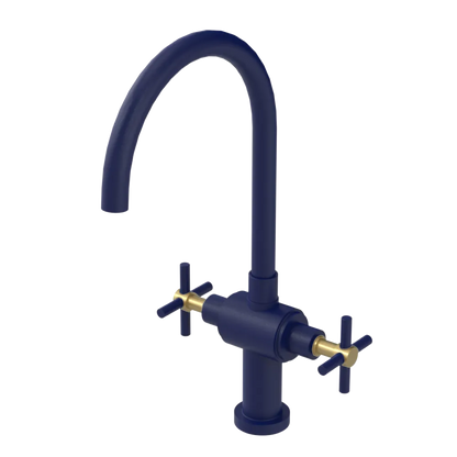Rubinet Two Handle Single Hole Kitchen Set with LaSalle Spout Midnight Blue
