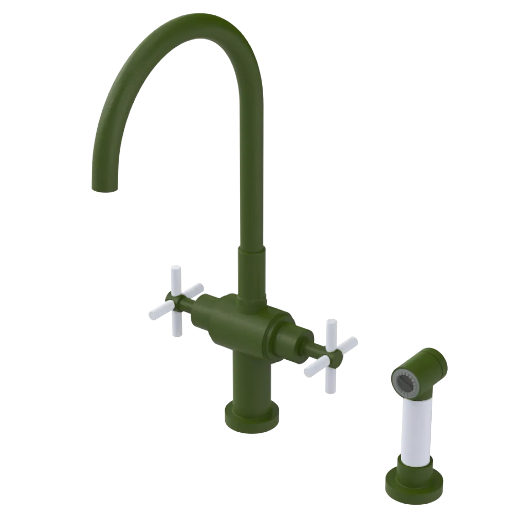 Rubinet Two Handle Single Hole Kitchen Set with LaSalle Spout with Hand Spray Green Envy