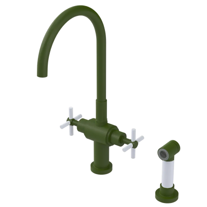 Rubinet Two Handle Single Hole Kitchen Set with LaSalle Spout with Hand Spray Green Envy