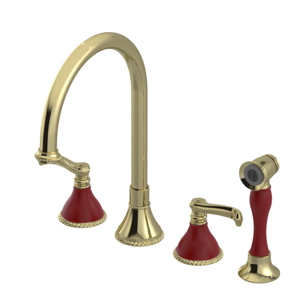 Rubinet Widespread Kitchen Set with Hand Spray Gold