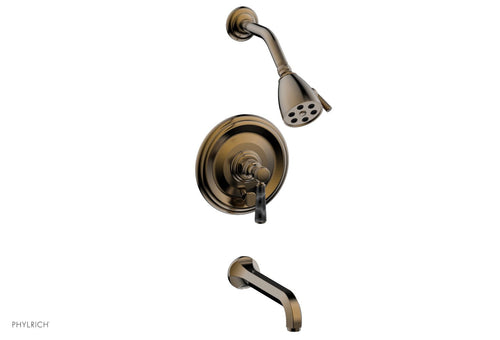 Phylrich HEX TRADITIONAL Pressure Balance Tub and Shower Set - Black Marble Lever Handle 500-28