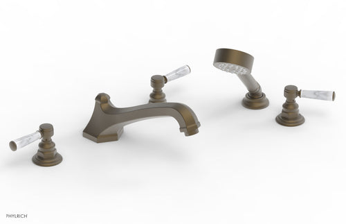 Phylrich HEX TRADITIONAL Deck Tub Set with Hand Shower - White Marble Lever Handles 500-50