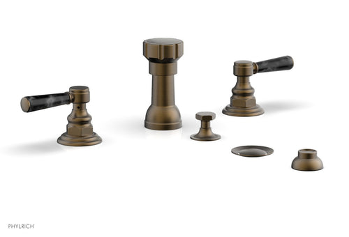 Phylrich HEX TRADITIONAL Four Hole Bidet Set - Black Marble Lever Handles 500-62