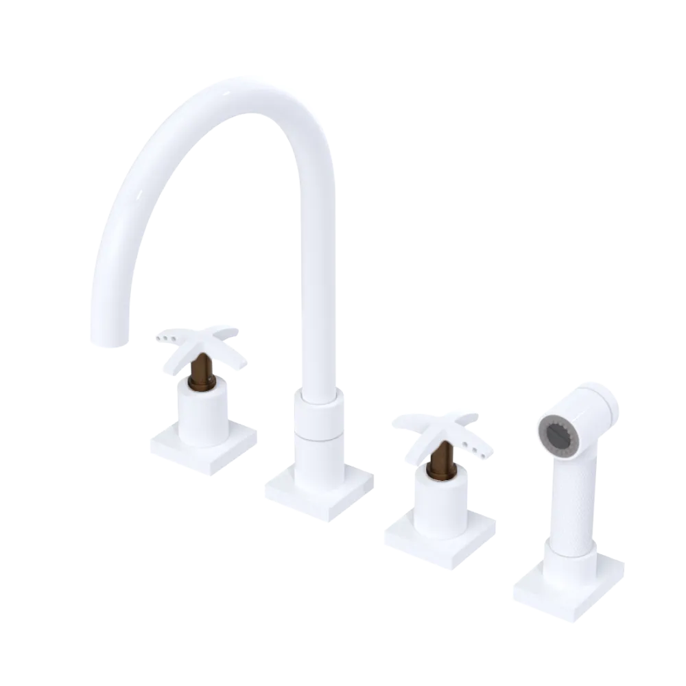 Rubinet Widespread Kitchen Set with Hand Spray White