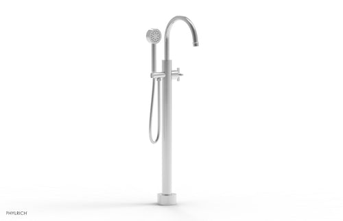 Phylrich HEX MODERN Tall Floor Mount Tub Filler - Cross Handle with Hand Shower  501-46-01