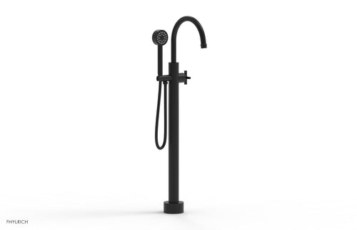 Phylrich HEX MODERN Tall Floor Mount Tub Filler - Cross Handle with Hand Shower  501-46-01